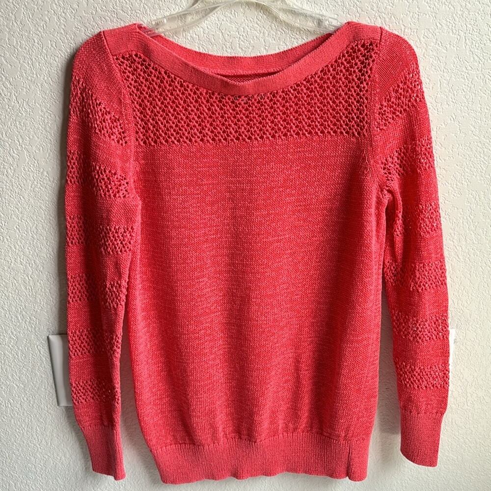 Loft Coral Crocheted Lightweight Sweater Size Medium